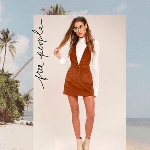 🌟 🌟 Free People “Old School Love” Rust Orange Corduroy Pinafore Dress Size 2
